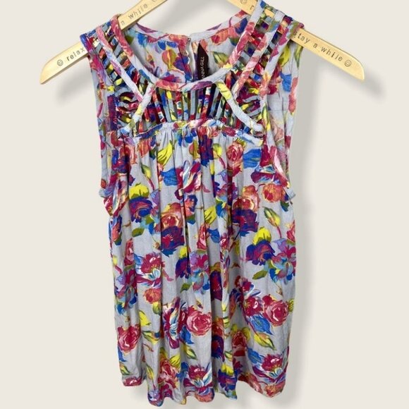 Anthropologie Ranna Gill Faye Floral Top Bright Colourful Size XS Bohemian Boho - Picture 3 of 8